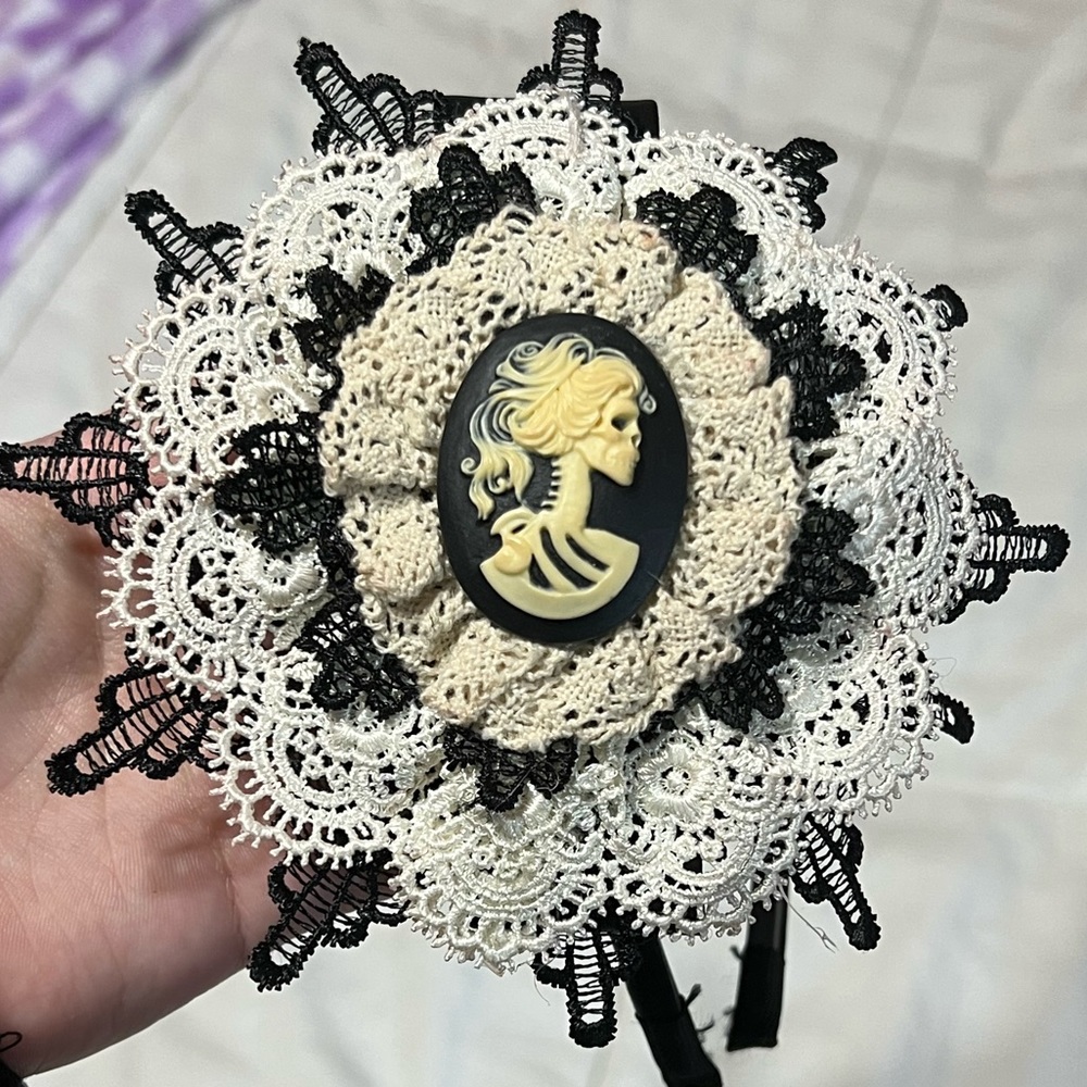 Handmade lace Skeleton Cameo headband